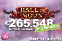A lucky player won a jackpot on a slot machine Hall of Gods